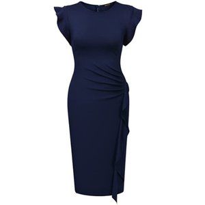 Retro Ruffles Slim Cocktail Pencil Dress